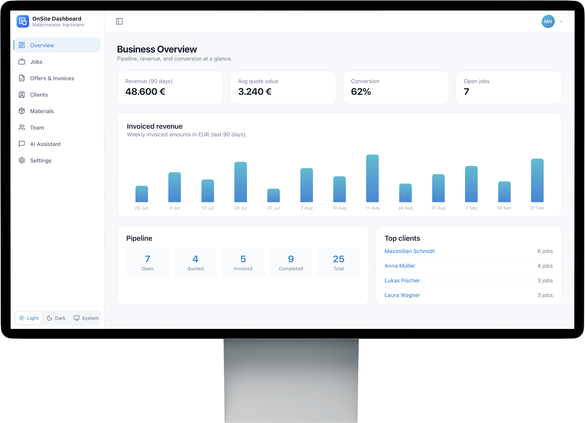Mac monitor showing the OnSite owner dashboard